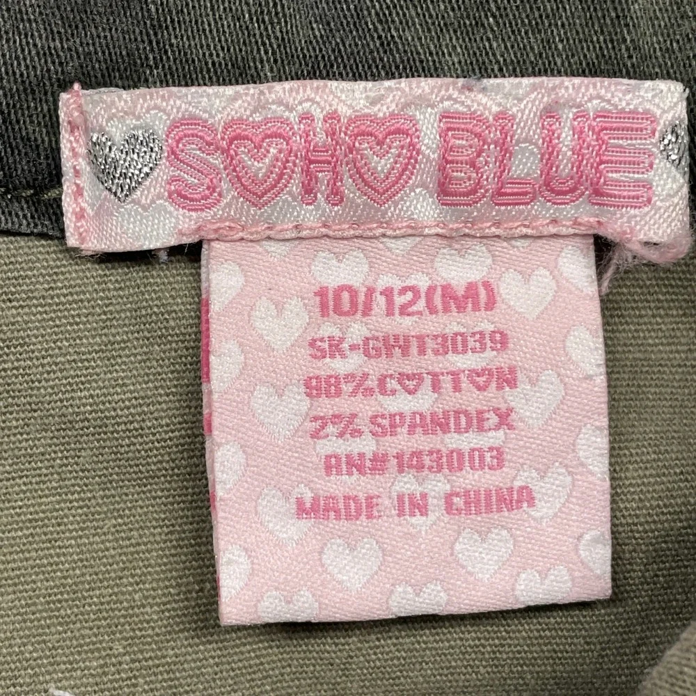 Soho Blue Camo Denim Jacket Girls 10/12 Green Camouflage Stretch Trucker